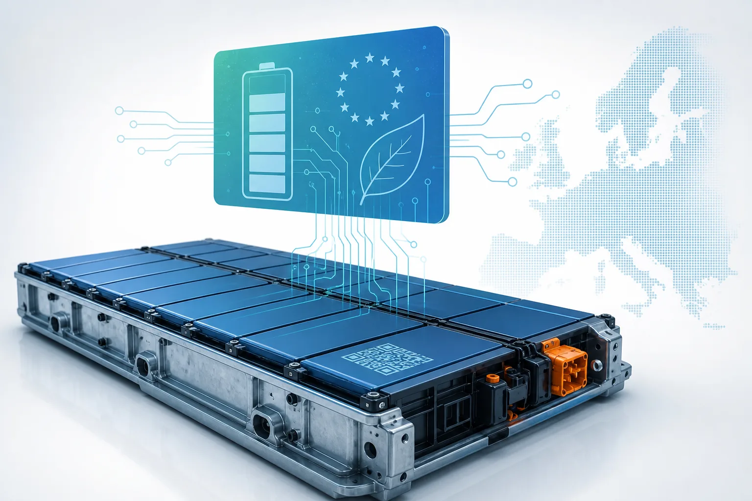 Schaubild des EU-Batteriepasses ab 18. Februar 2027: QR-Code, eindeutige Kennung, öffentliche und eingeschränkte Daten